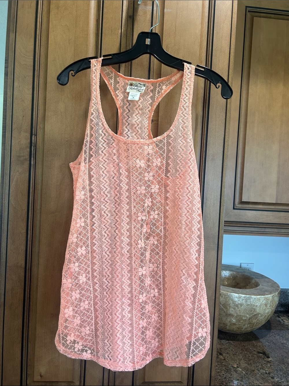 Pretty Rebellious Peach Lace Racerback Tank Top